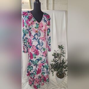 International concept ruffle floral print maxi dress size small